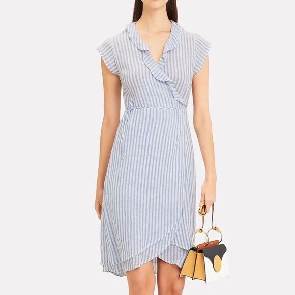 Rails Louisa Bacara Stripe Linen Blend Wrap Dress Sz S - Picture 1 of 9